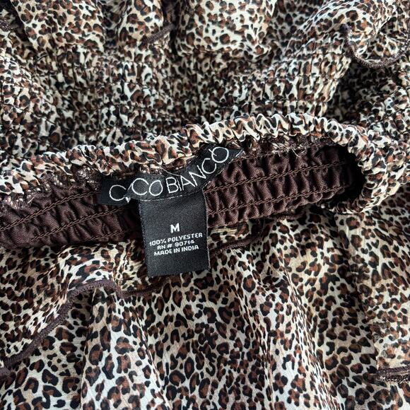 Coco Bianco Leopard Print Asymmetrical Ruffle Layered Skirt Elastic Waist Size M - Picture 3 of 8